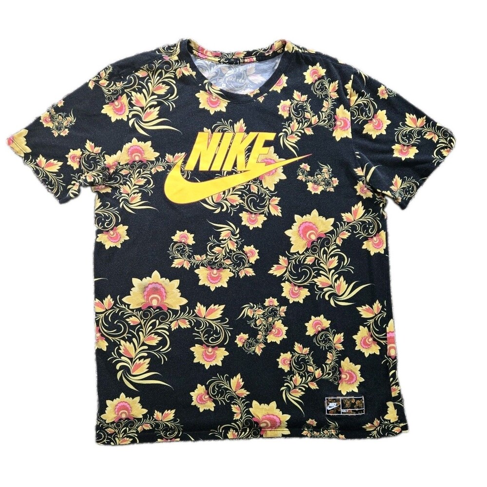 Mens Nike Sportswear Floral All Over Print Medium T Shirt Black "Faded "